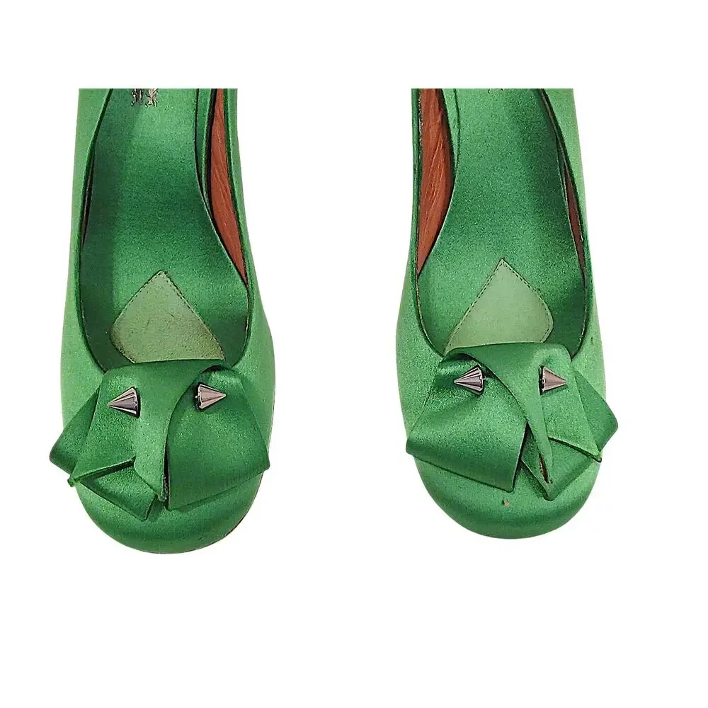 Guillaume‎ Hinfray Satin Slingback Pumps 41 Green Bow Studs Wedding Prom Formal